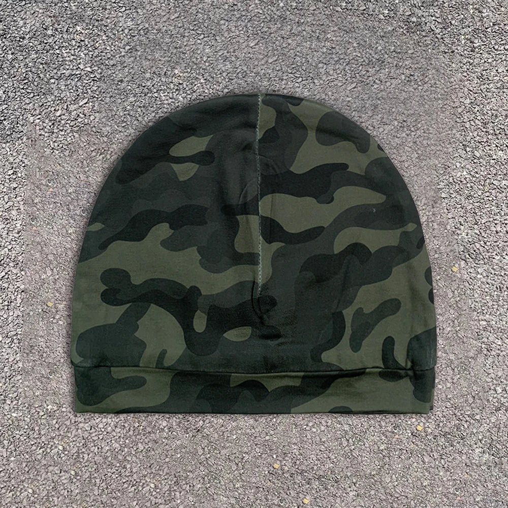 Camo Beanie Green Embroidery Streetwear